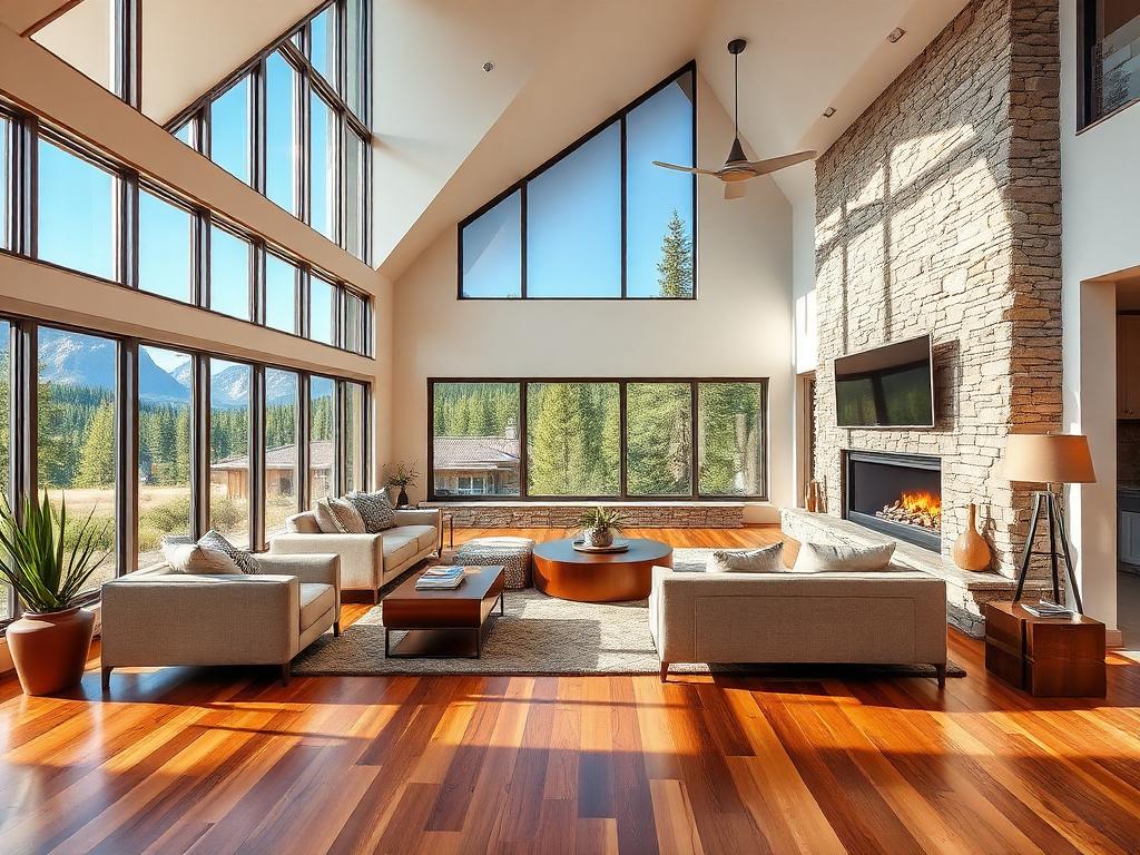 Living room with custom flooring